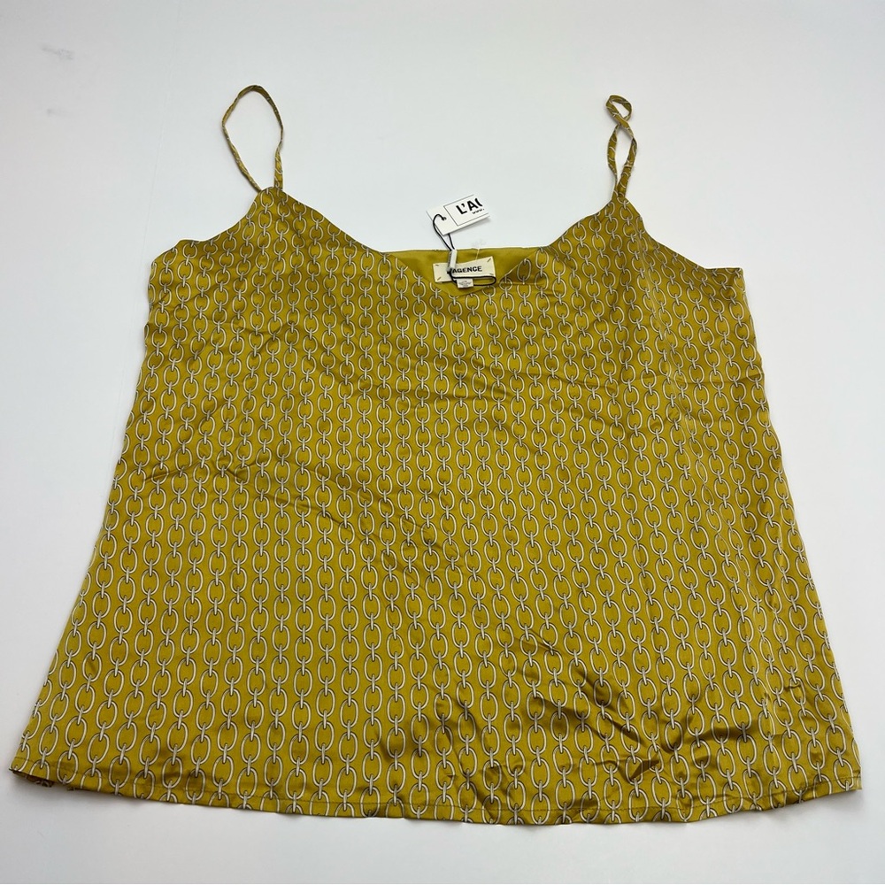 L'AGENCE Jane Chain Print 100% Silk Camisole Goldchamp Womens Tank Large‎ NEW